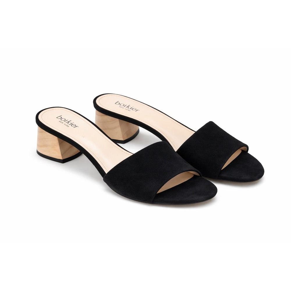Botkier New‎ York Womens 11 Black Suede Wood Block Heel Mule Sandals Open Toe